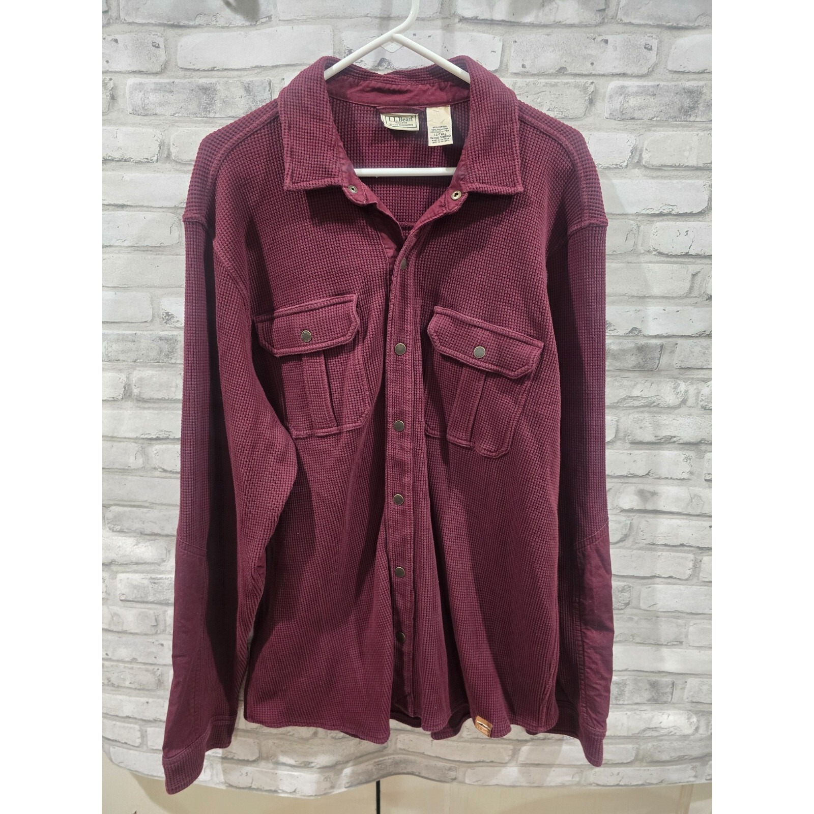 Ll Bean Thermal Waffle 2 Breast Pockets Men Large Tall Burgundy Heavy